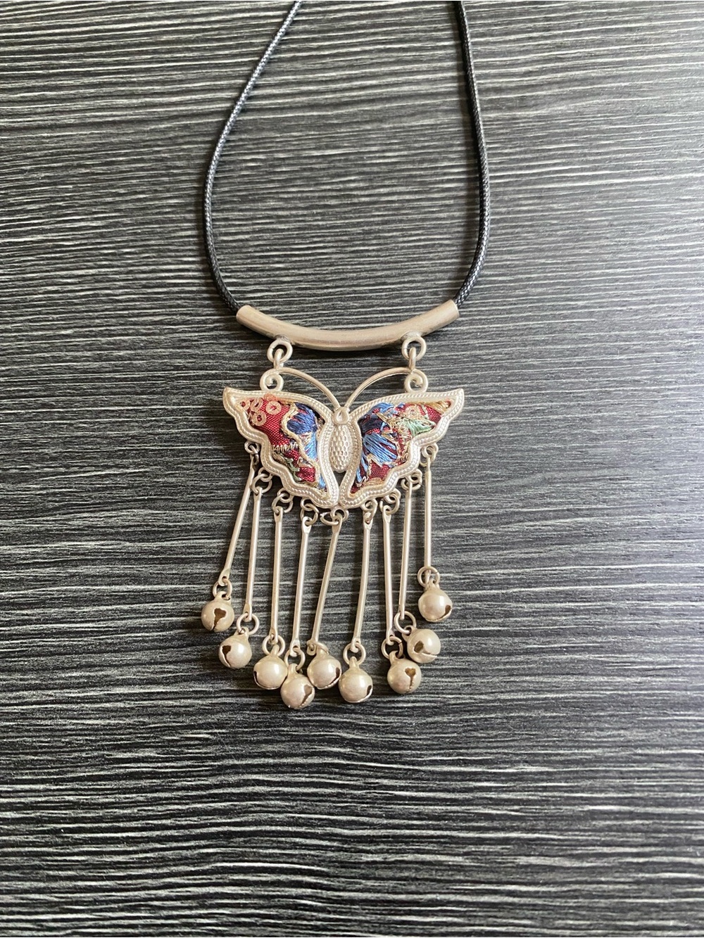 Butterfly silver tone Pendant Fringe Necklace - Multicolor